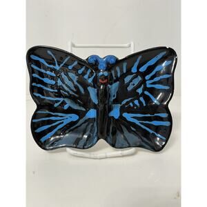 Trinket Jewelry Dish Studio Art  Butterfly Shaped Signed Ceramic Figurine